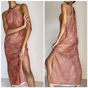 1-01 Babaton Modern Halter Embroidered Mesh Netted Choker Neck Slip 90s Dress